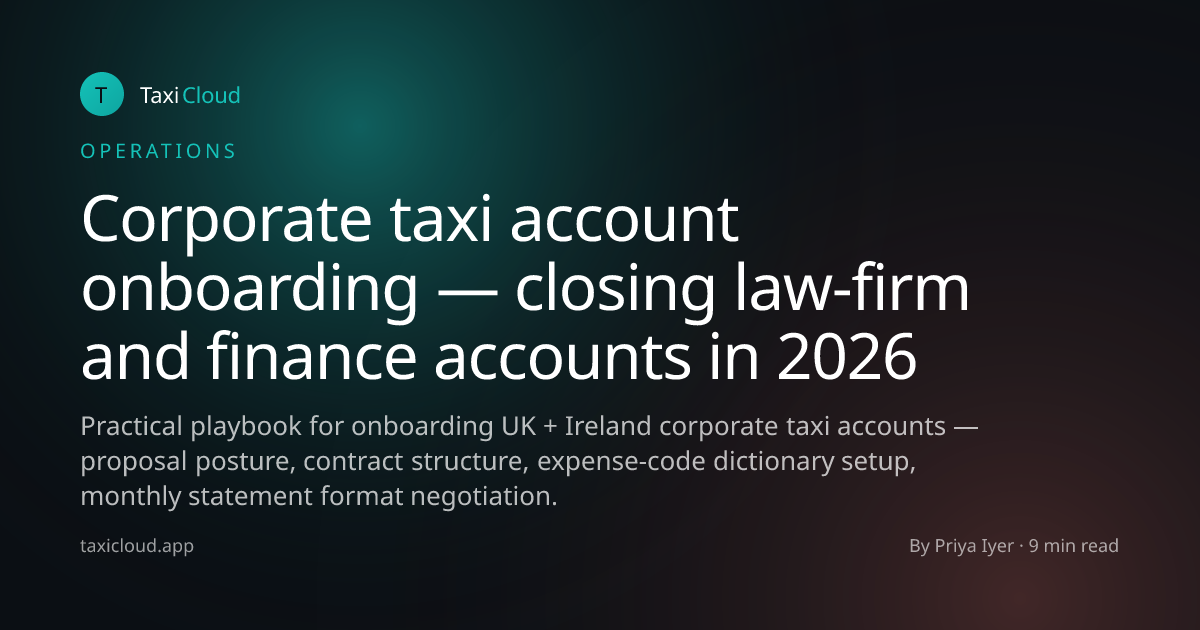 Corporate taxi account onboarding — closing law-firm and finance accounts in 2026