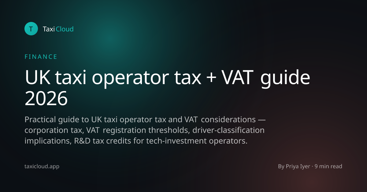 UK taxi operator tax + VAT guide 2026