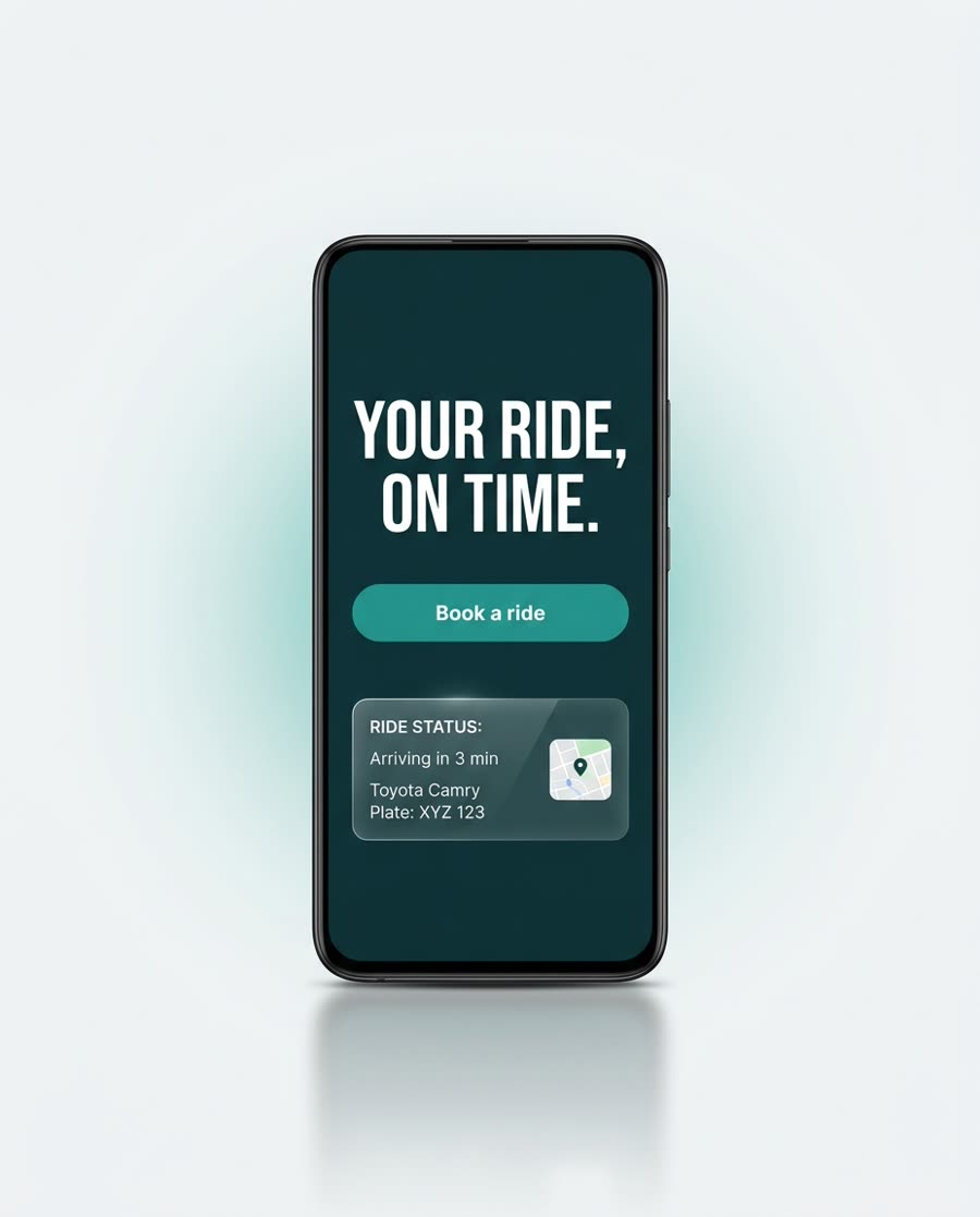 CabFlow Lite taxi website template on a phone — responsive mobile layout with a Book a ride button